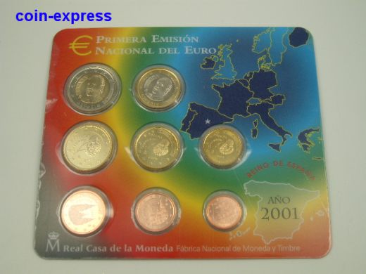 Euro Kursmünzensatz Spanien 2001 BU