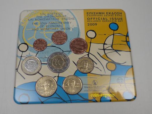 Euro Kursmünzensatz Griechenland 2009 BU - mit 2 Euro Währungsunion