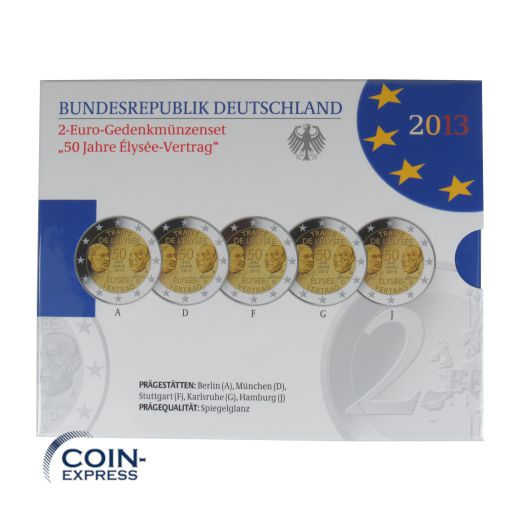 2 Euro Gedenkmünzenset Deutschland 2013 PP - 50 Jahre Elysee-Vertrag