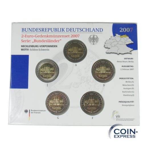 2 Euro Gedenkmünzenset Deutschland 2007 ST - Schloss Schwerin