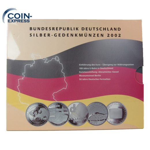 10 Euro Silber Gedenkmünzenset Deutschland 2002 Spiegelglanz