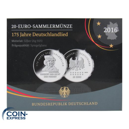 20 Euro Deutschland 2016 Deutschlandlied - Spiegelglanz