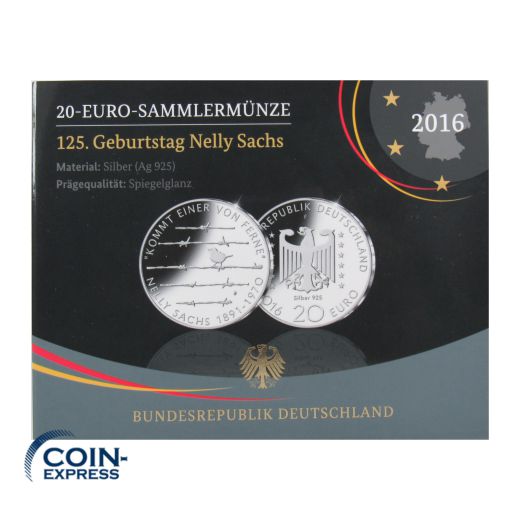 20 Euro Deutschland 2016 Nelly Sachs - Spiegelglanz