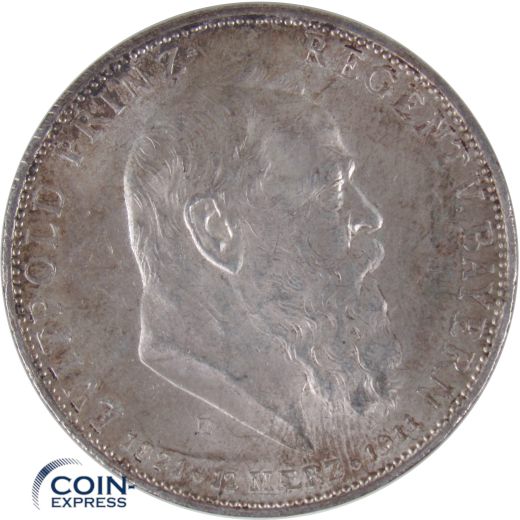 5 Mark Münze Bayern 1911 D Luitpold Silber