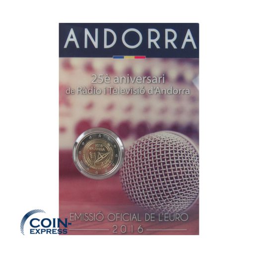 2 Euro Gedenkmünze Andorra 2016 25 Jahre Rundfunk in Coincard