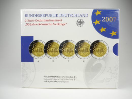 2 Euro Gedenkmünzenset Deutschland 2007 - Römische Verträge - Spiegelglanz