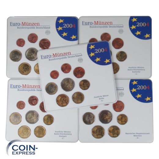 Euro Kursmünzensätze Deutschland 2004 ST ADFGJ