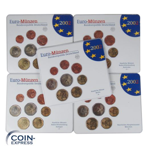 Euro Kursmünzensätze Deutschland 2002 ST ADFGJ