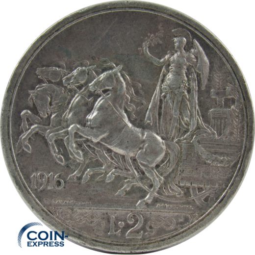 2 Lire Italien 1916 - Quadriga