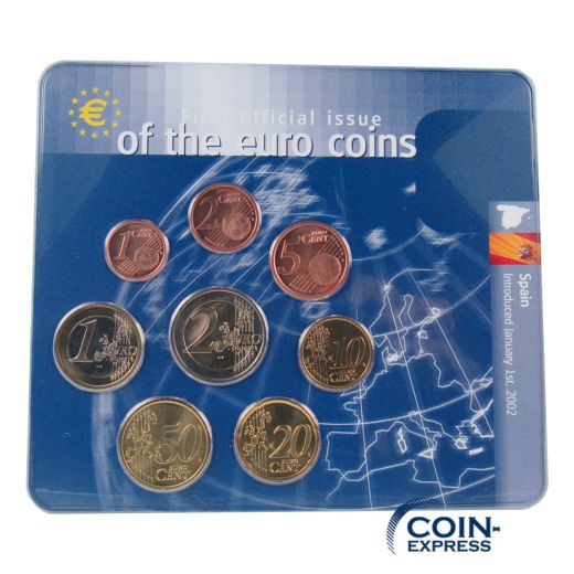 Euro Kursmünzensatz Spanien 2001 im blauen Folder