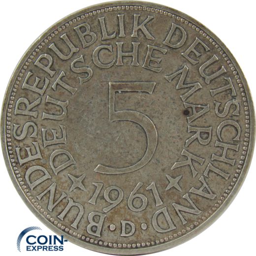 5 DM Münze Deutschland 1961 D - Silberadler