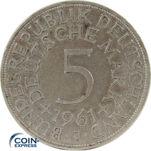 5 DM Münze Deutschland 1961 J - Silberadler