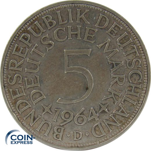 5 DM Münze Deutschland 1964 D - Silberadler