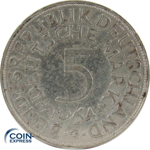 5 DM Münze Deutschland 1964 G - Silberadler