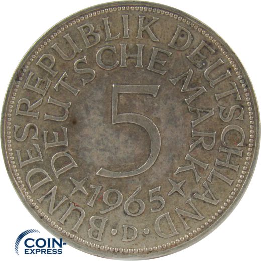 5 DM Münze Deutschland 1965 D - Silberadler