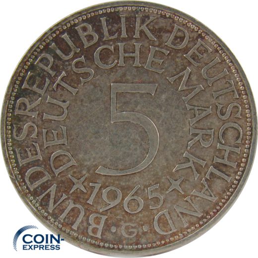 5 DM Münze Deutschland 1965 G - Silberadler