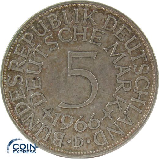 5 DM Münze Deutschland 1966 D - Silberadler