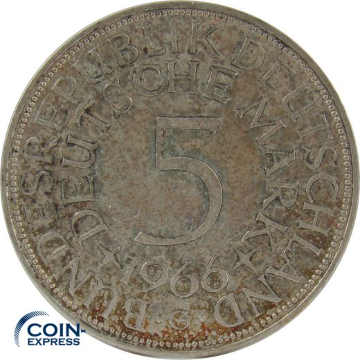 5 DM Münze Deutschland 1966 G - Silberadler