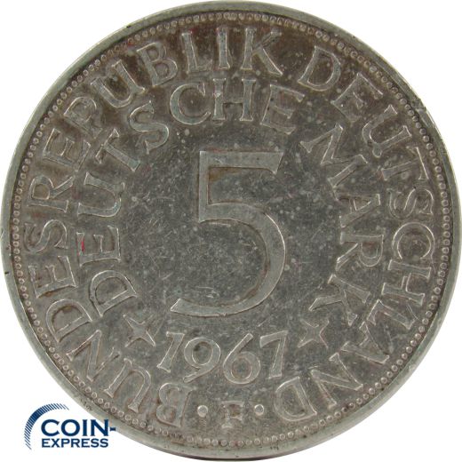 5 DM Münze Deutschland 1967 F - Silberadler