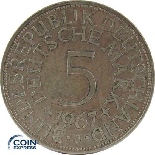 5 DM Münze Deutschland 1967 J - Silberadler