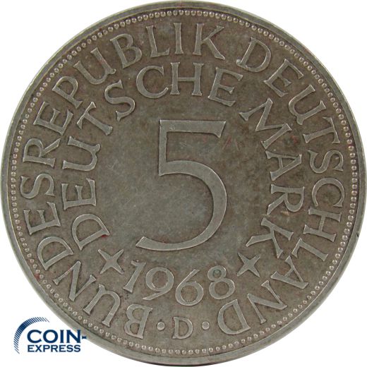 5 DM Münze Deutschland 1968 D - Silberadler