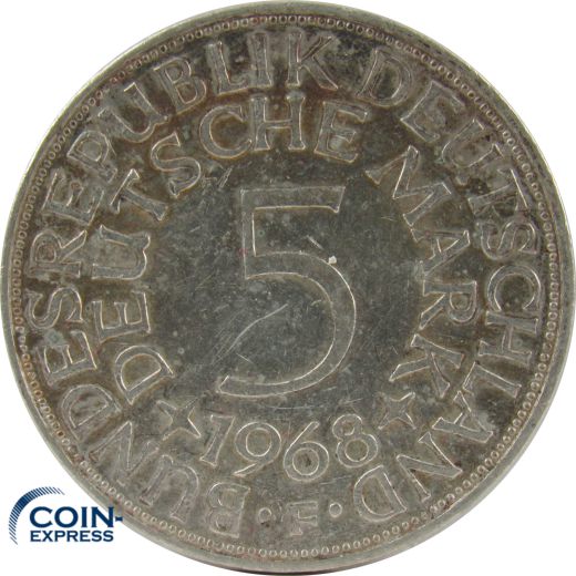 5 DM Münze Deutschland 1968 F - Silberadler