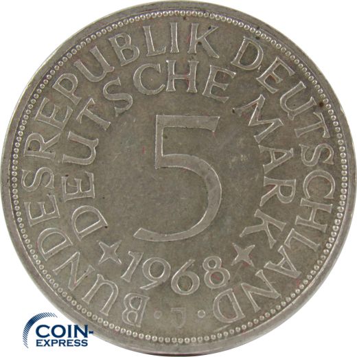 5 DM Münze Deutschland 1968 J - Silberadler