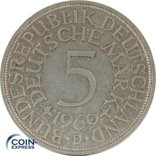 5 DM Münze Deutschland 1969 D - Silberadler