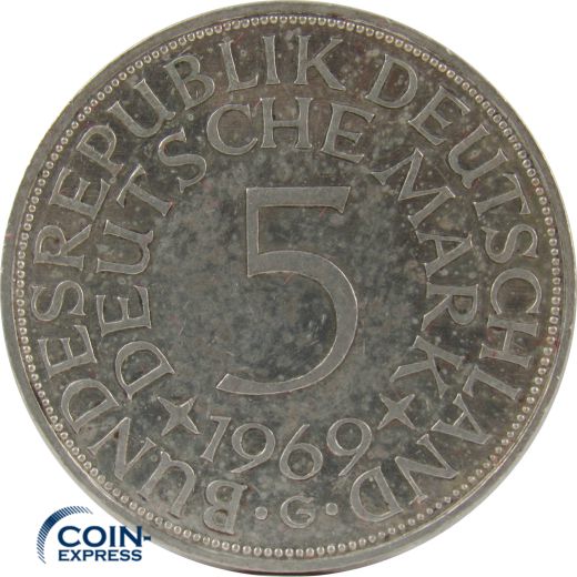 5 DM Münze Deutschland 1969 G - Silberadler