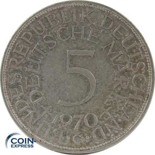 5 DM Münze Deutschland 1970 G - Silberadler