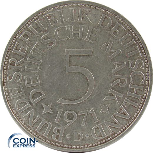 5 DM Münze Deutschland 1971 D - Silberadler