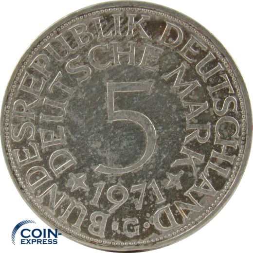 5 DM Münze Deutschland 1971 G - Silberadler