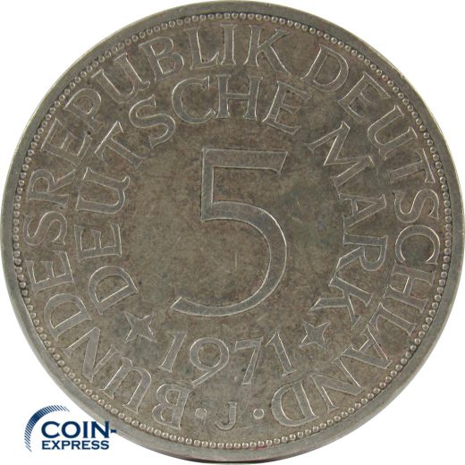 5 DM Münze Deutschland 1971 J - Silberadler