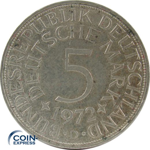 5 DM Münze Deutschland 1972 D - Silberadler