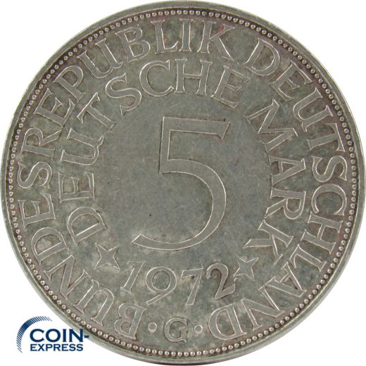 5 DM Münze Deutschland 1972 G - Silberadler