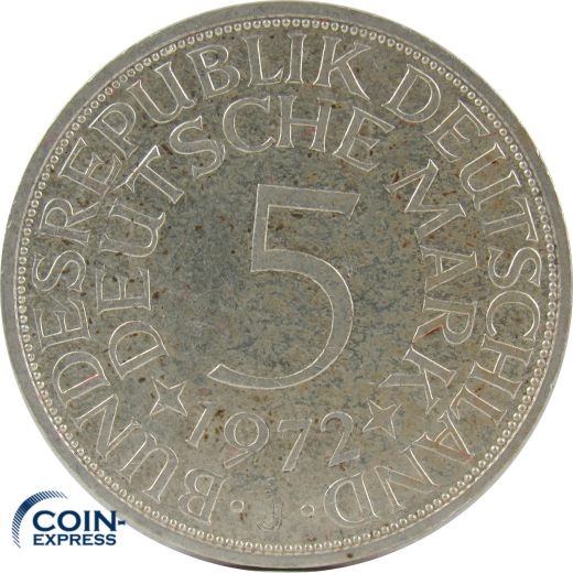 5 DM Münze Deutschland 1972 J - Silberadler