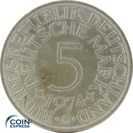 5 DM Münze Deutschland 1974 G - Silberadler