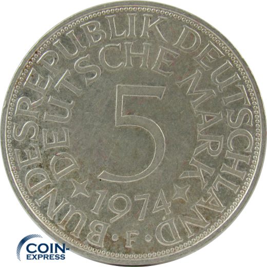 5 DM Münze Deutschland 1974 F - Silberadler