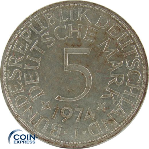 5 DM Münze Deutschland 1974 J - Silberadler