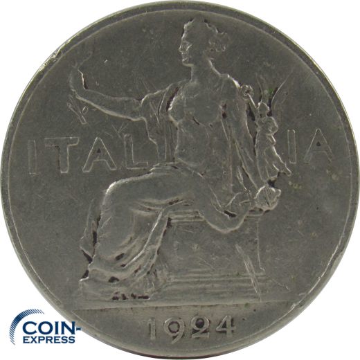 1 Lira Italien 1924 - Sitzende Italia