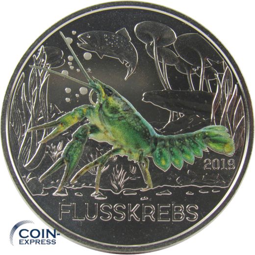 3 Euro Gedenkmünze Österreich 2019 Tiertaler - Flusskrebs