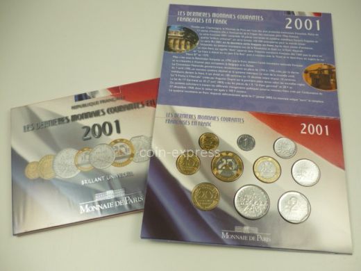 Franc Kursmünzensatz Frankreich 2001 BU