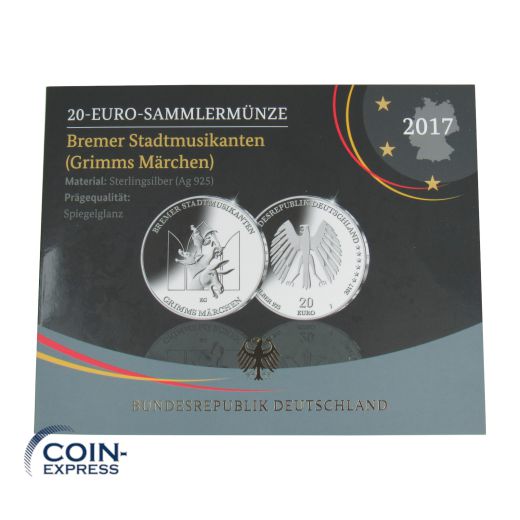 20 Euro Deutschland 2017 Bremer Stadtmusikanten - Spiegelglanz