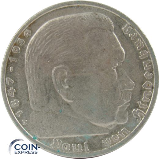 5 Reichsmark Deutsches Reich 1935 D Paul von Hindenburg mit Adler