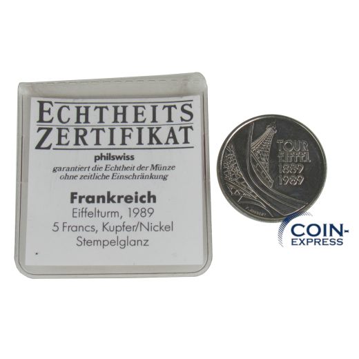 5 Francs Gedenkmünze Frankreich 1989 - 100 Jahre Eiffelturm