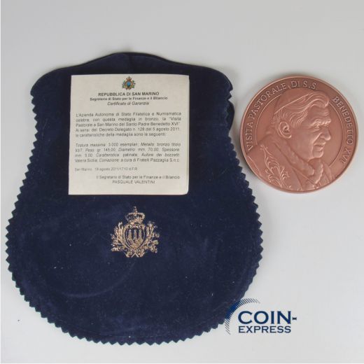 Bronzemedaille San Marino 2011 Papst Benedkit XVI mit Zertifikat