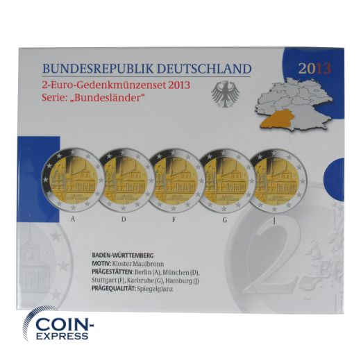 2 Euro Gedenkmünzenset Deutschland 2013 PP - Kloster Maulbronn