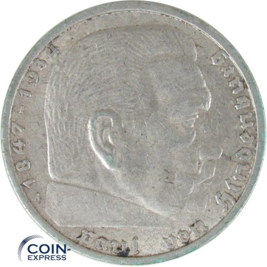 5 Reichsmark Deutsches Reich 1935 A Paul von Hindenburg mit Adler