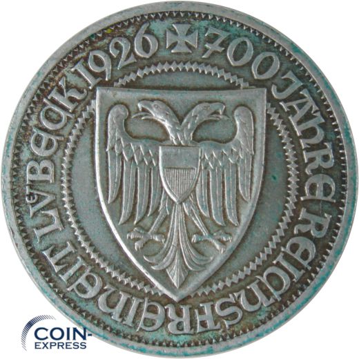 3 Reichsmark 1926 700 Jahre Reichsfreiheit Lübeck