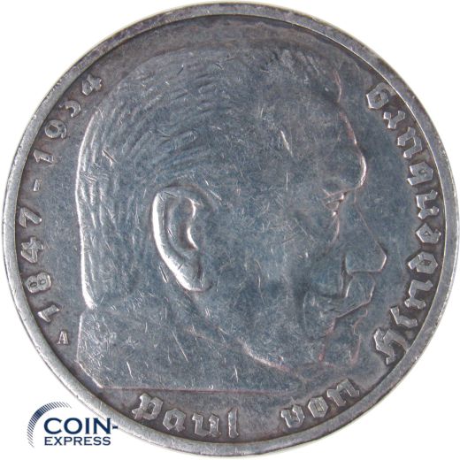 5 Reichsmark Deutsches Reich 1936 A Paul von Hindenburg mit Adler